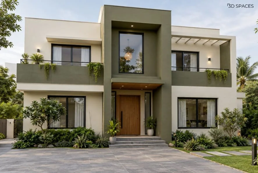 Off-White and Olive Green Exterior House Color