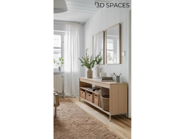 Clutter-free passage decor featuring clean lines, a functional storage unit, and a minimalist design for a serene passage area.