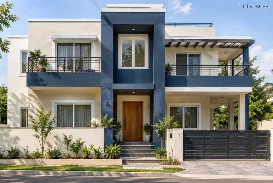 Navy Blue and White Exterior House Color