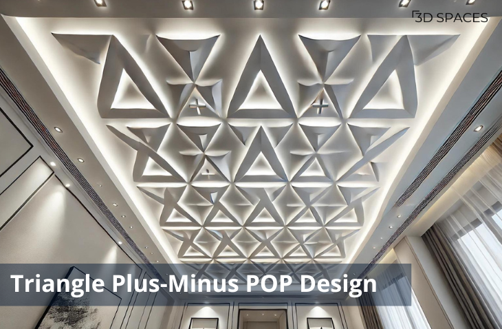 Triangle plus minus POP design with sharp, angular patterns that give the ceiling a modern and dynamic appearance.