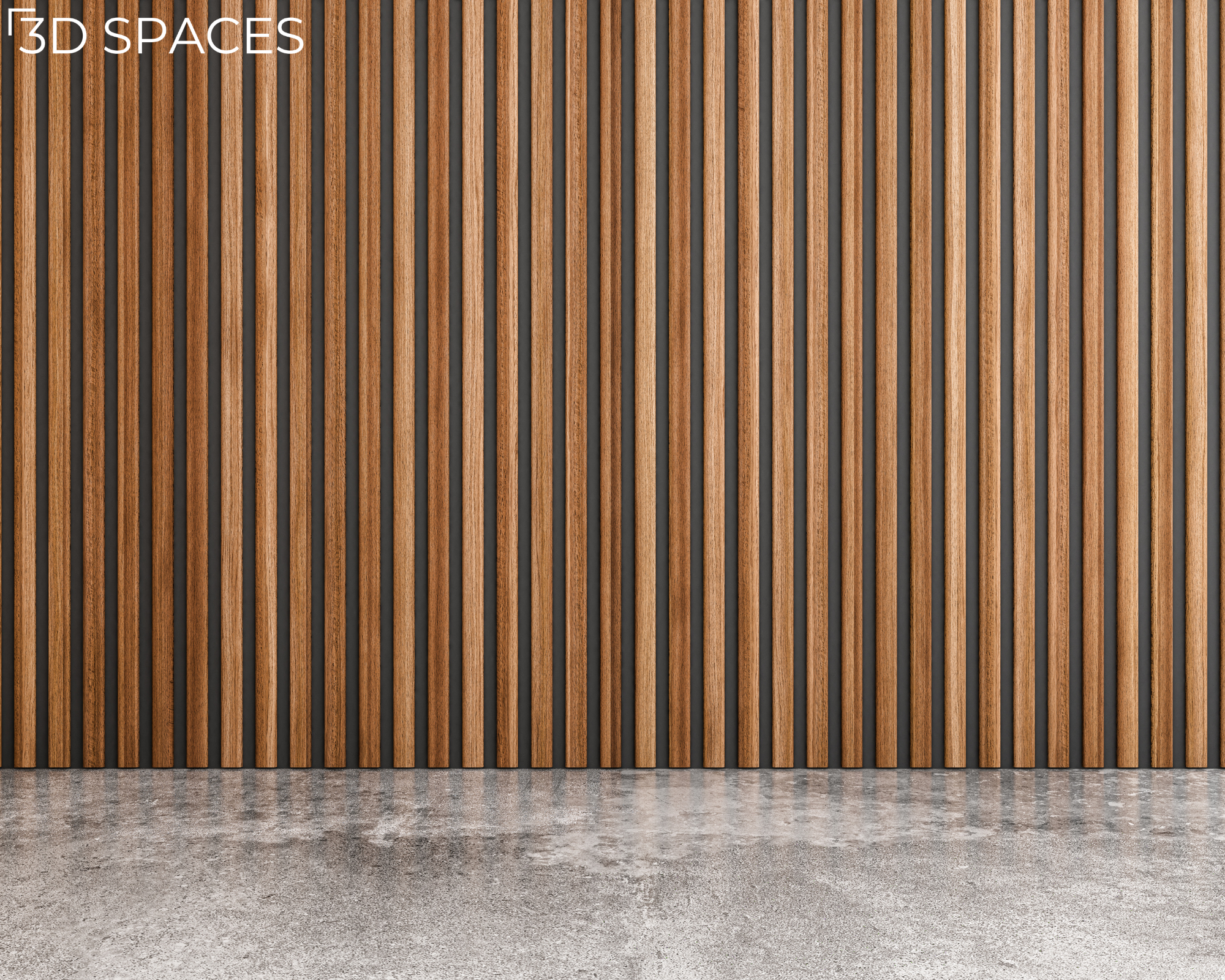 Natural wood acoustic slat wall panels creating a contemporary accent feature wall in an empty room.