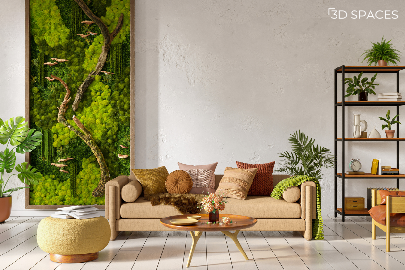 biophilic interior design with indoor plants and natural lighting