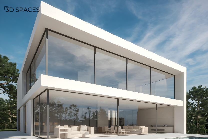 glass and concrete house elevation design with modern structure