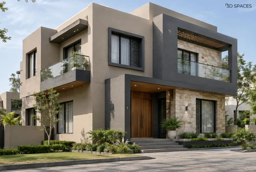 Taupe and Charcoal Exterior House Color