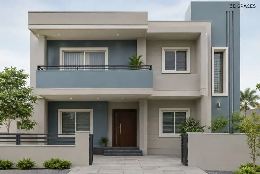 Dusty Blue and Warm Grey Exterior House Color