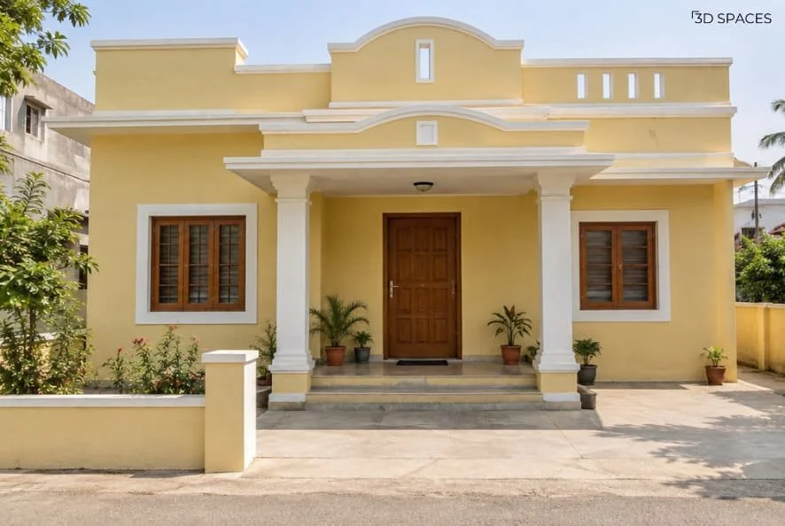 Pale Yellow and White Exterior House Color