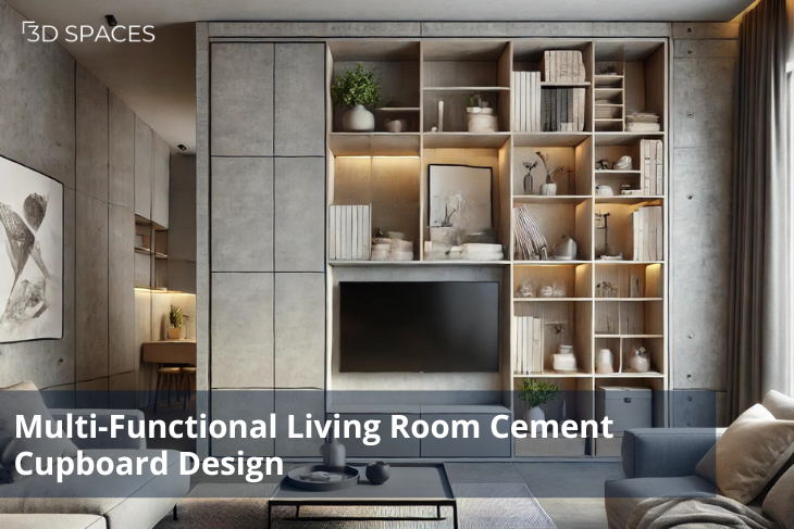 Multi-functional living room cemented cupboard, ideal for blending storage and style in modern Indian homes.