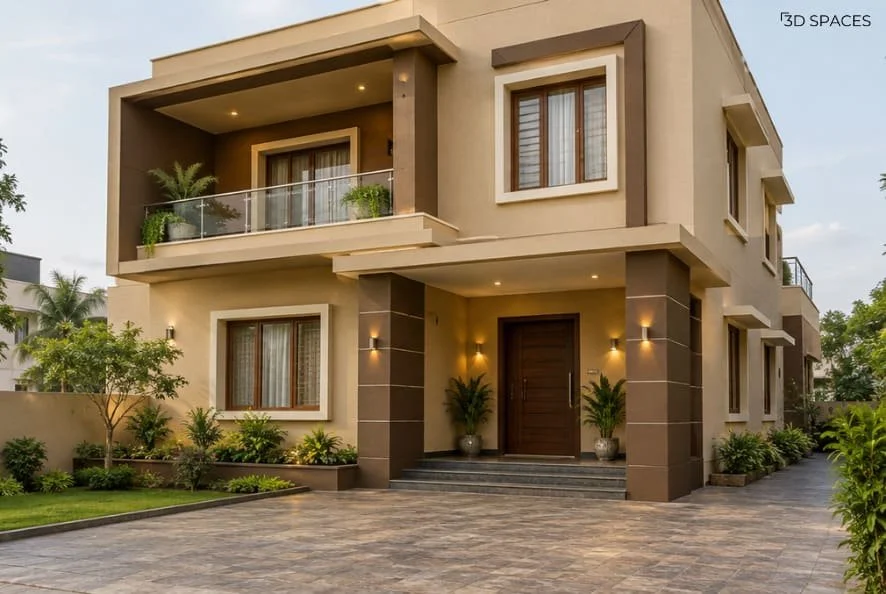 Sand Beige and Coffee Brown Exterior House Color