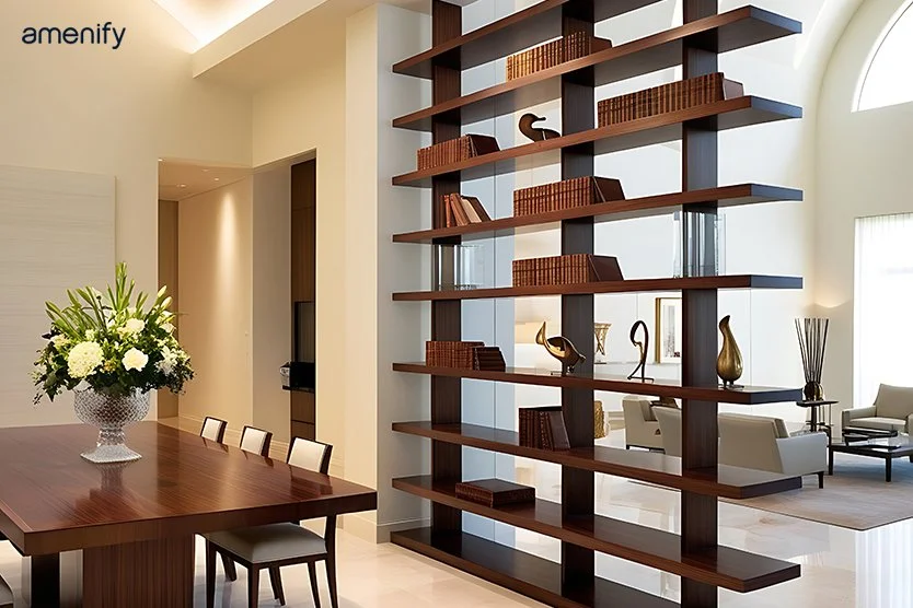 living room partition with storage