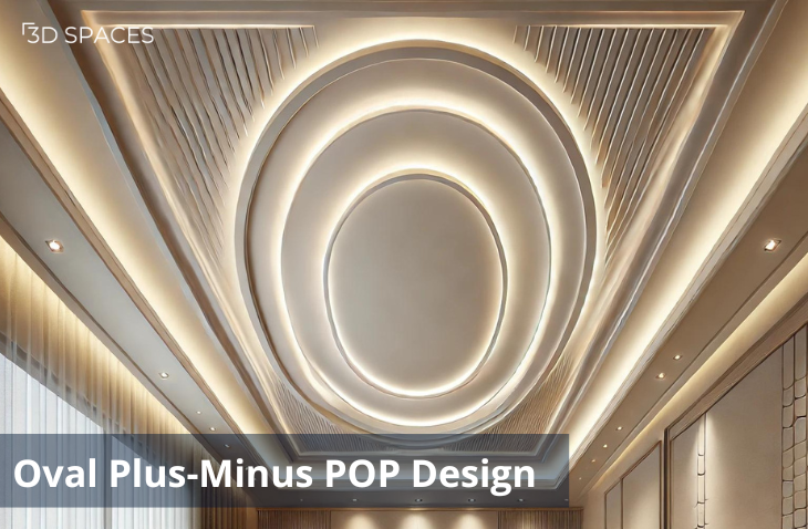 Image of an Oval-Shaped plus minus POP design ceiling with smooth, flowing oval shapes, creating a soft and elegant look.