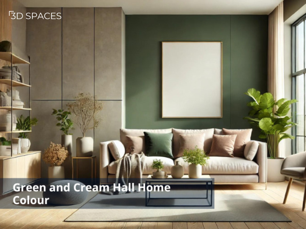 Elegant green and cream hall wall colour combination for a soft and inviting living room.