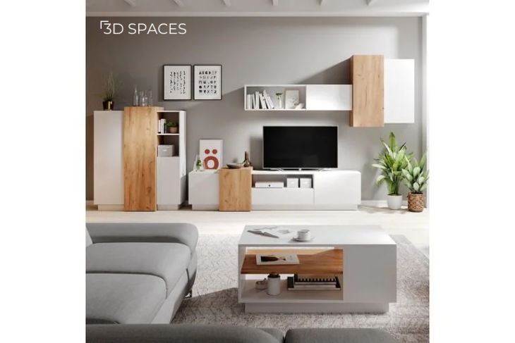 Modern cement cupboard design for hall with wall-mounted storage cabinets, TV unit, and contemporary shelving for stylish living room interiors.