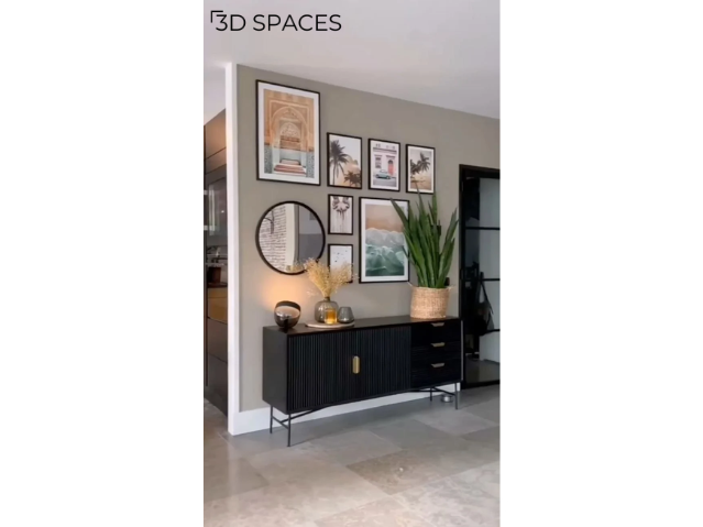 A creative passage design with wall art posters, showcasing personal style in an entry passage decoration home.
