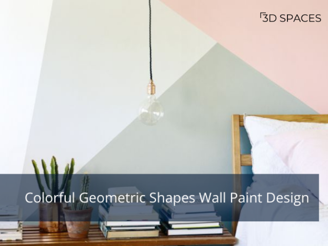 Wall decorated with colorful geometric shapes using wall tape design, adding energy and contemporary style.