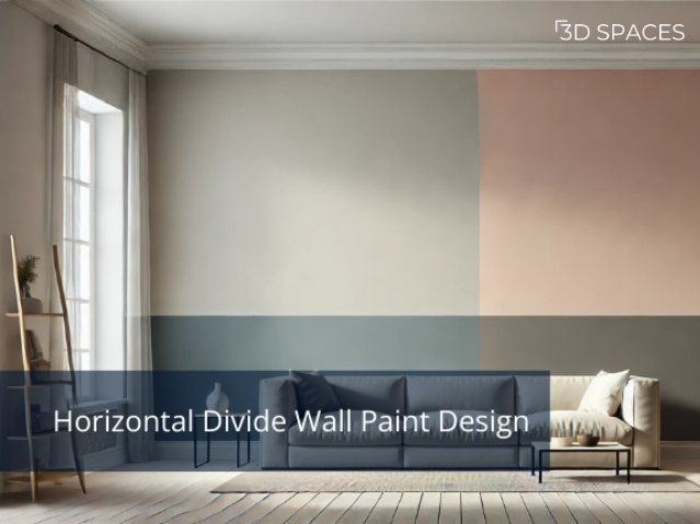 Wall with a horizontal divide wall tape design, using contrasting top and bottom colors to create a contemporary look.