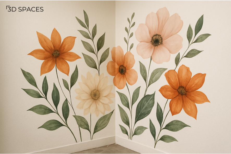 Watercolor-style orange and red autumn leaves on delicate branches against a soft cream background.