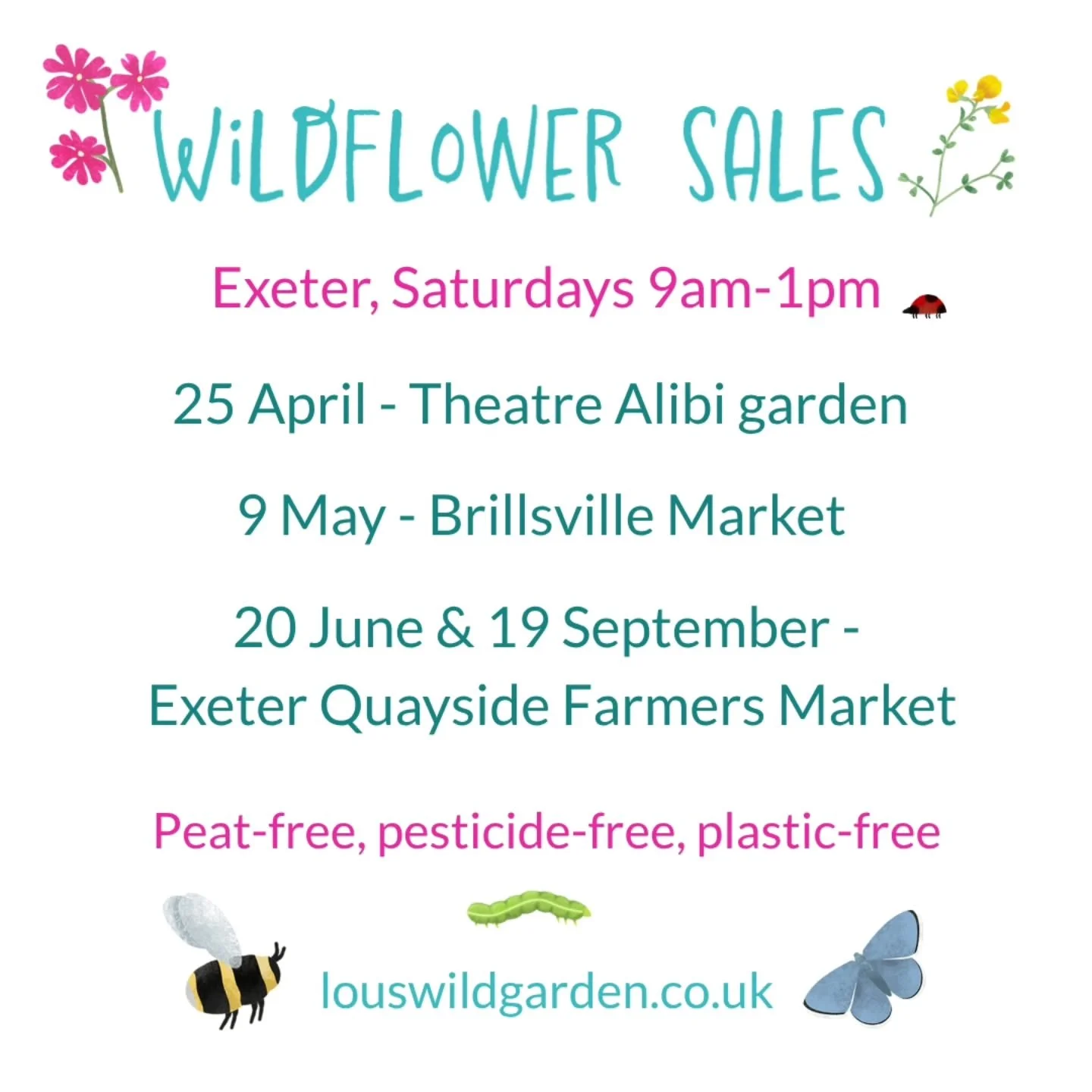 🔊 Exeter! Let's get some positive planting going on for bees, butterflies, moths and so much more. ✨

👉 Come and find me at these events, where I'll have a selection of perennial and biennial plants to help you go wilder in your garden:

25 April O
