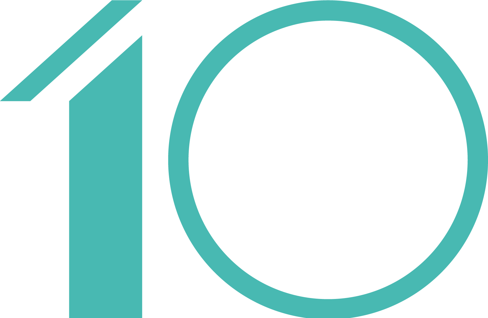 Die Zahl 10 in hellblauer Farbe auf schwarzem Hintergrund.
