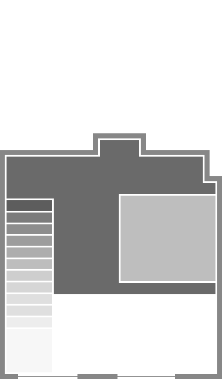 Grundriss eines Hauses mit Treppe, zentralem Raum und angrenzenden Bereichen.
