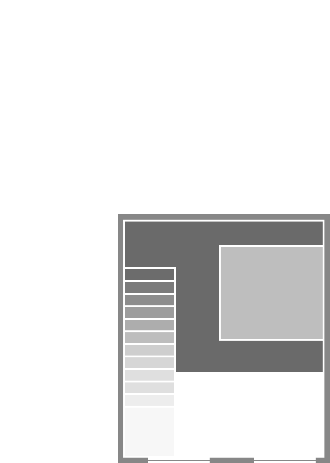 Zeichnung eines Raumlayouts mit einem großen Bildschirm, an der Wand, und einer Sitzanordnung, links ein Regal oder eine Treppe.