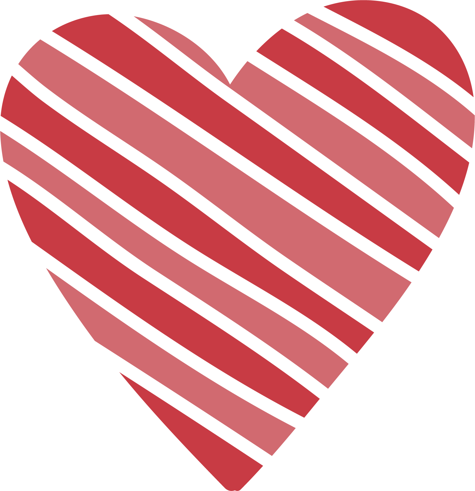 Cuore stilizzato con linee diagonali verticali in varie tonalità di rosso e rosa.