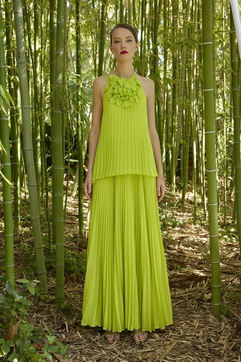 Carla Ruiz Pleated Halter Dress, Lime, REF. 50501  CONTINENTAL COLLECTION