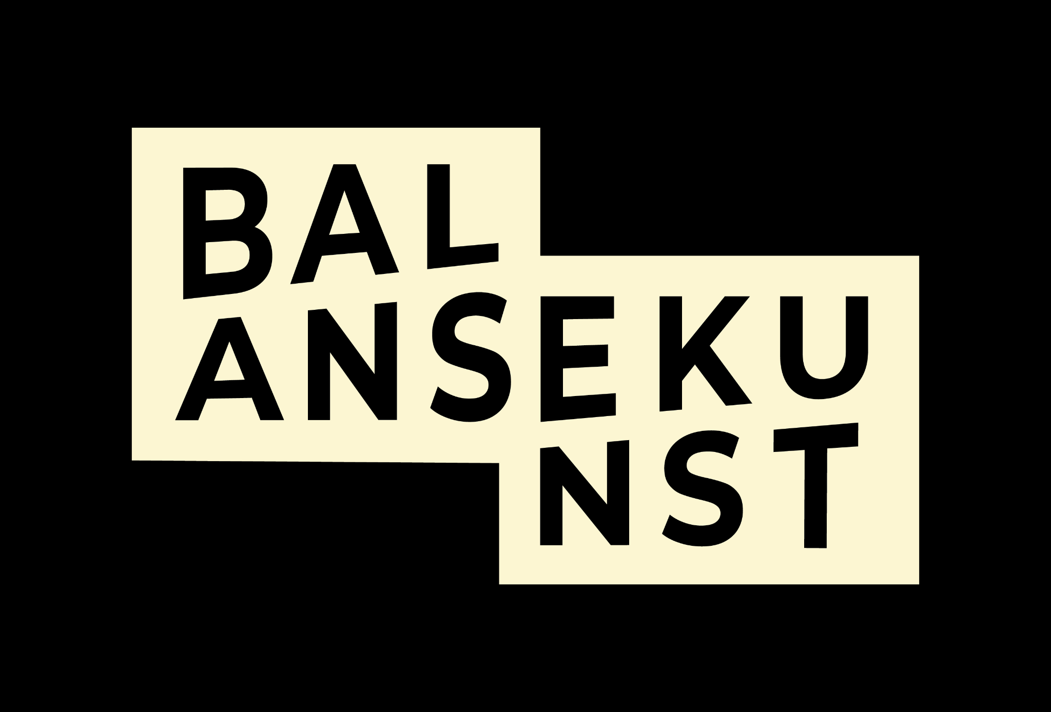 Balansekunsts lysegule logo på svart bakgrunn.
