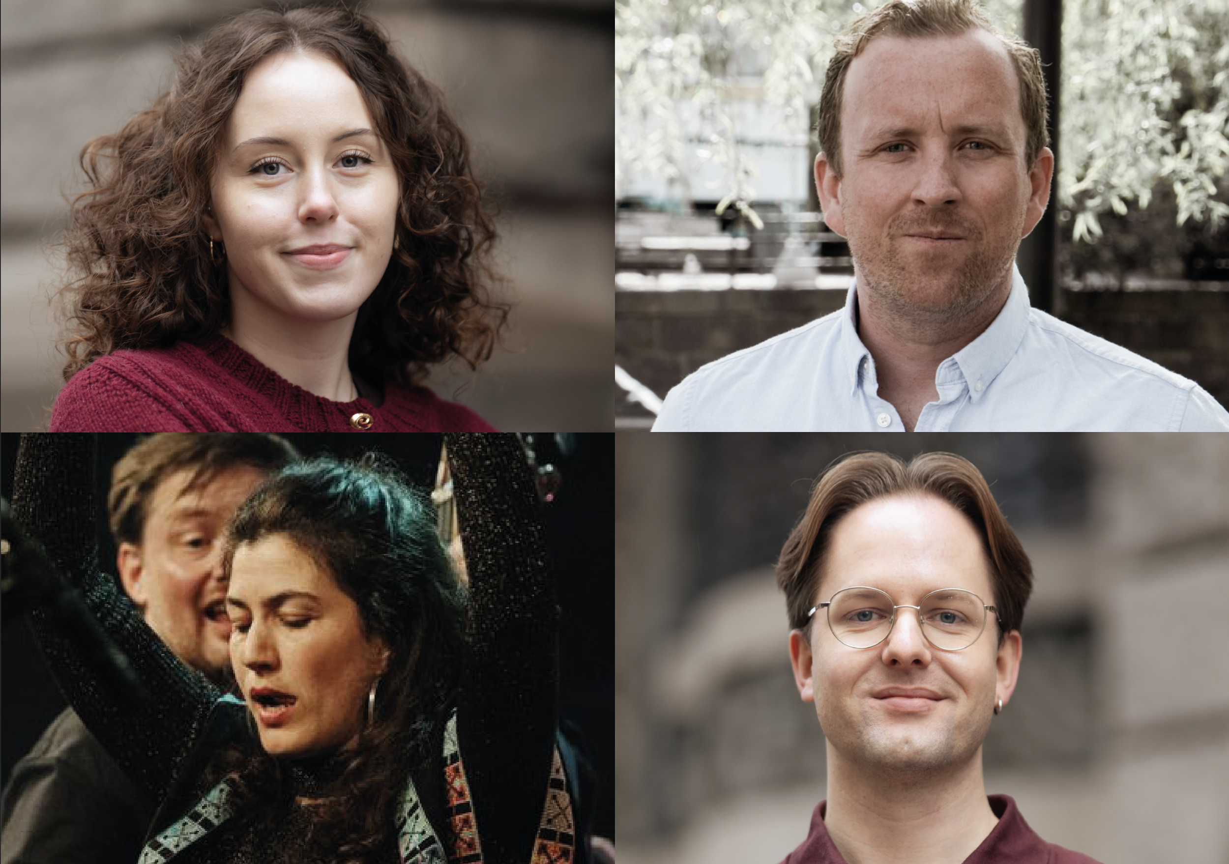 Fire portretter av paneldeltakere: Paulina Dubkov, Espen Eldøy, Marianna Sangita Røe og Joakim Aadland.