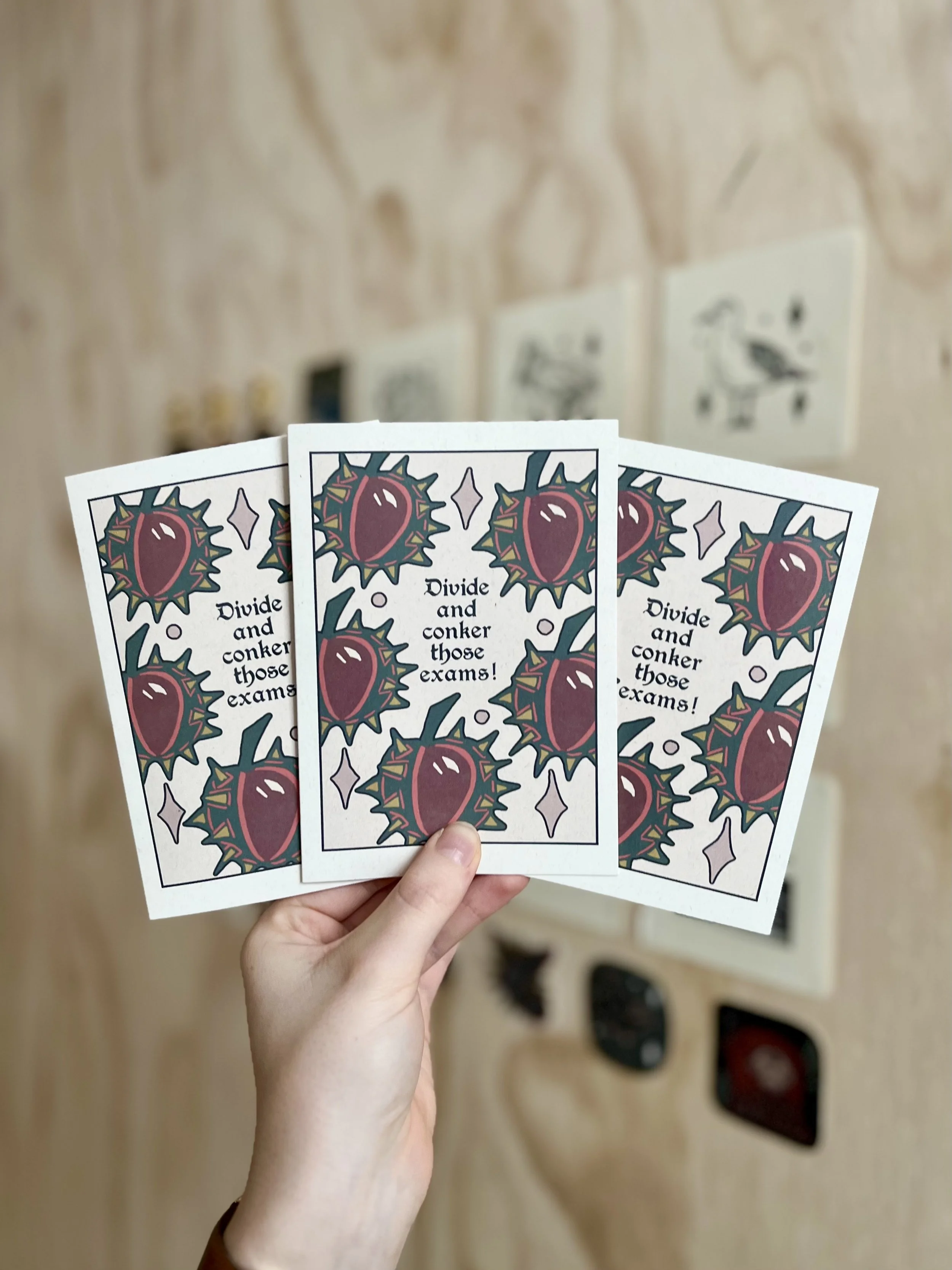 ‘Divide and Conker those exams’ Digitally Printed greetings card