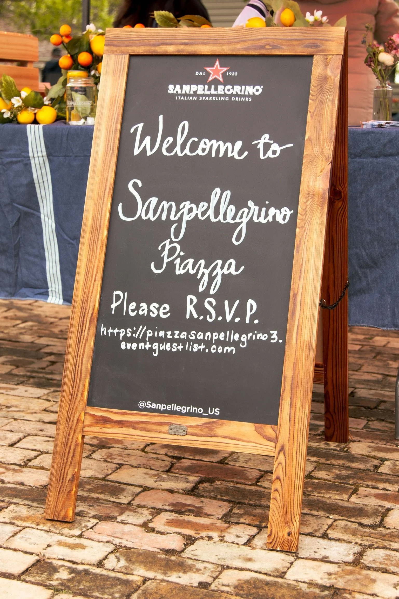 Chalkboard welcome sign for the Sanpellegrino Piazza activation at SXSW