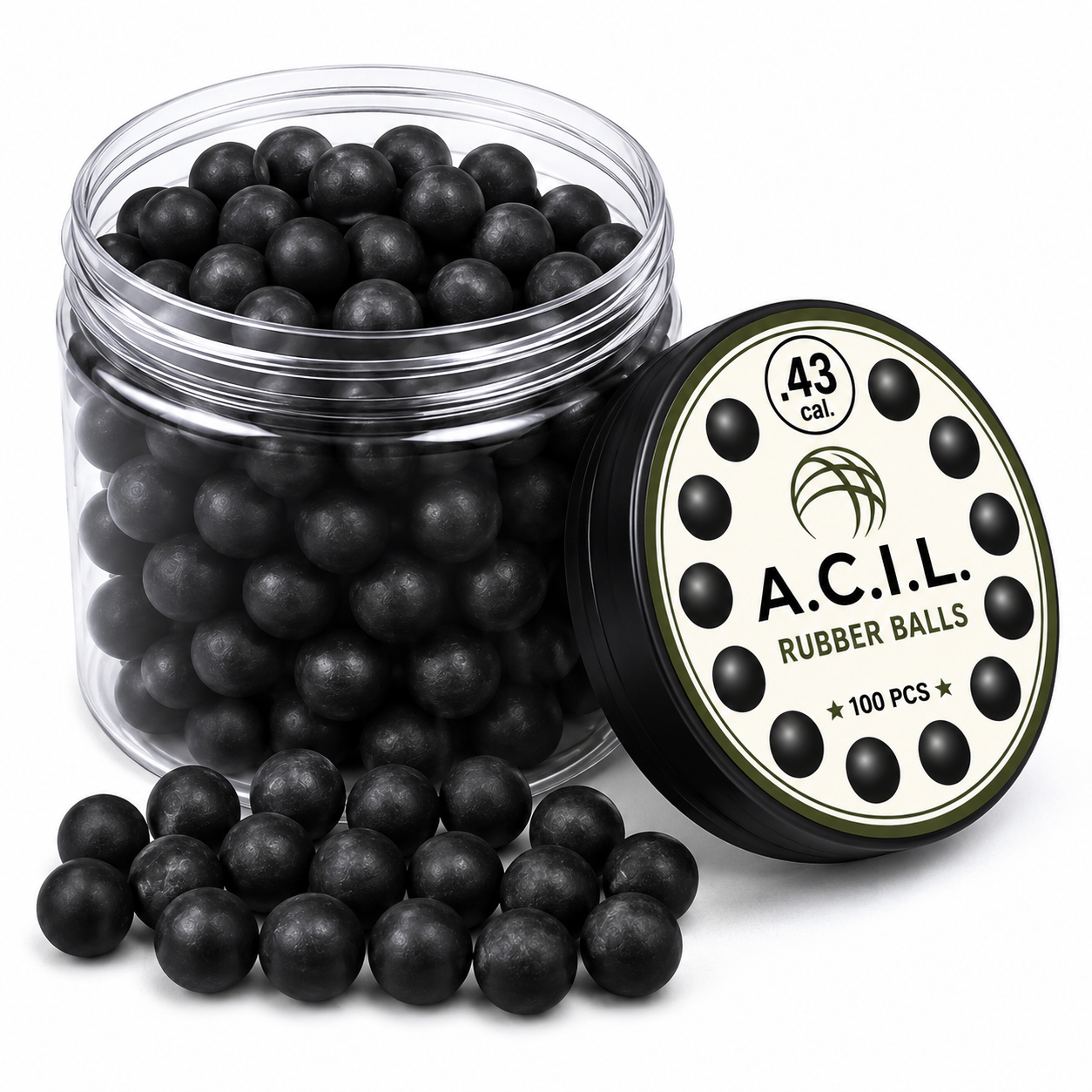 A.C.I.L 43 Cal Rubber Balls (10.9 mm) – 100 PCS – Approx. 0.86 g Each – High Precision Solid Rubber Balls – Durable Rounds for Training & Practice
