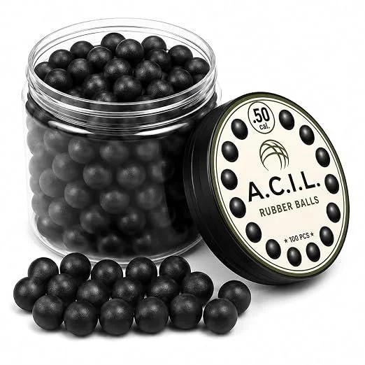 A.C.I.L. Rubber Balls .50 Cal (12.5 mm) - 100 Pieces - High Precision Solid Rubber Balls - Durable Rounds for Training & Practice