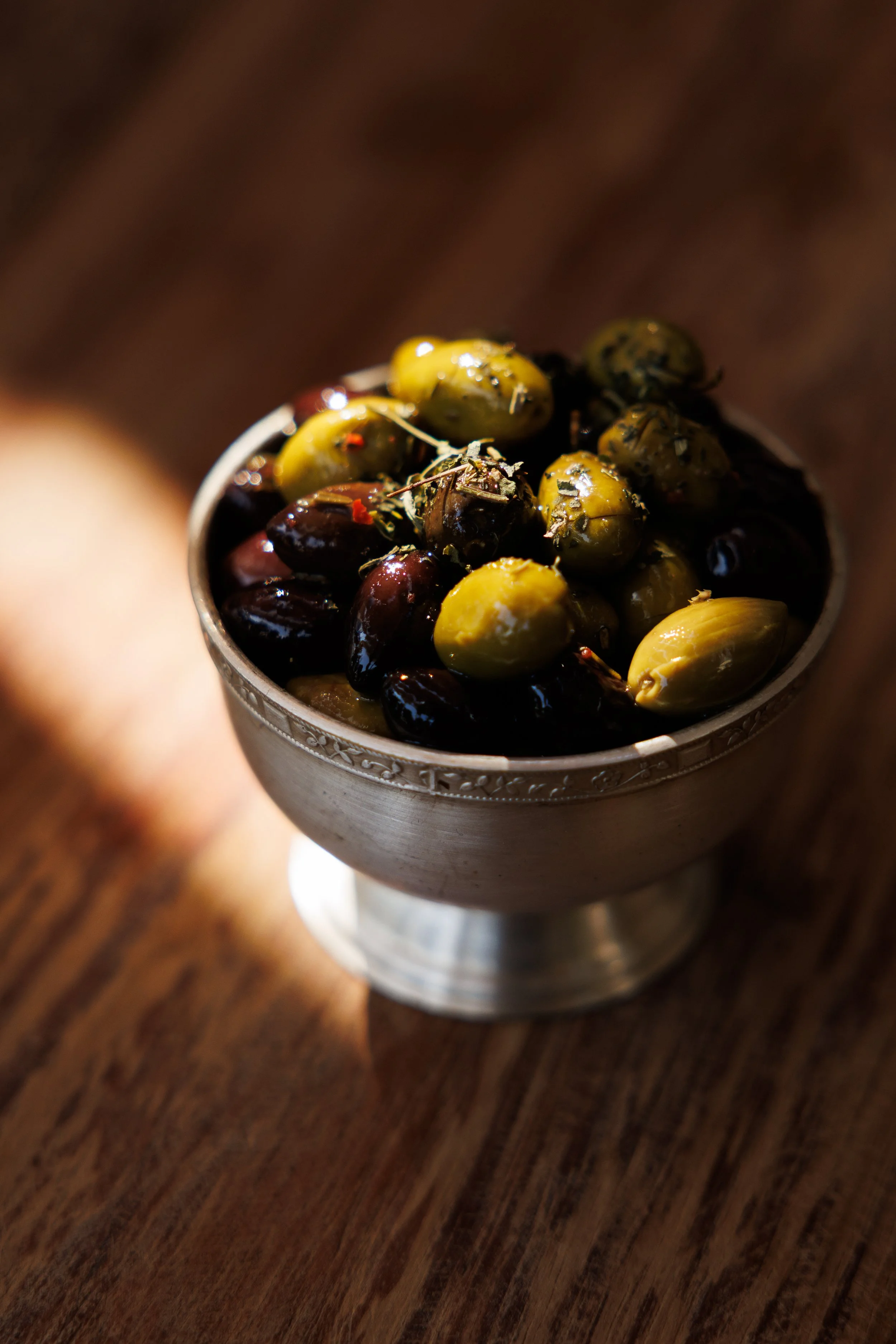 Palestinian Olives / citrus marinated olives & herbs / 32 AED