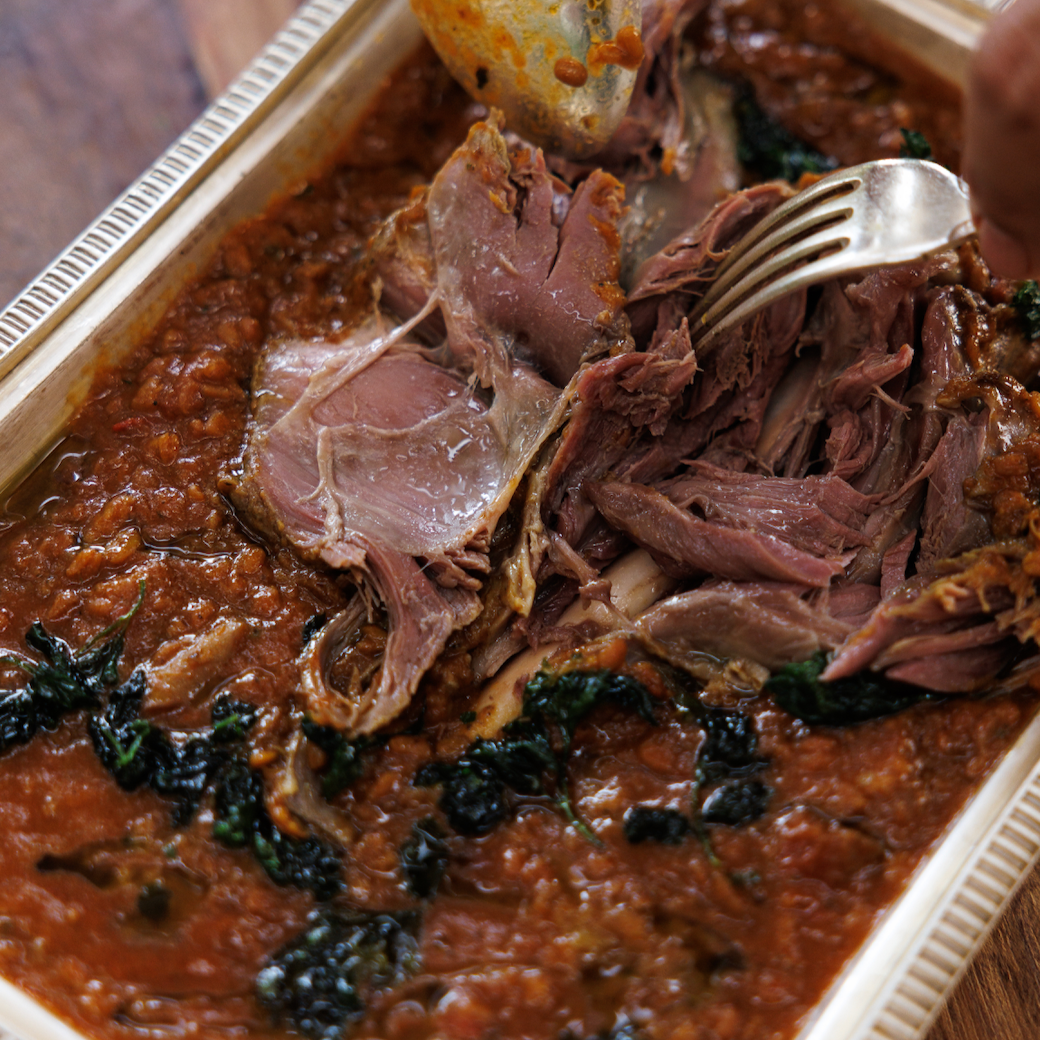 Gheymeh Bedemjan (with lamb shank) / fried aubergine, split pea & tomato stew / 110 AED