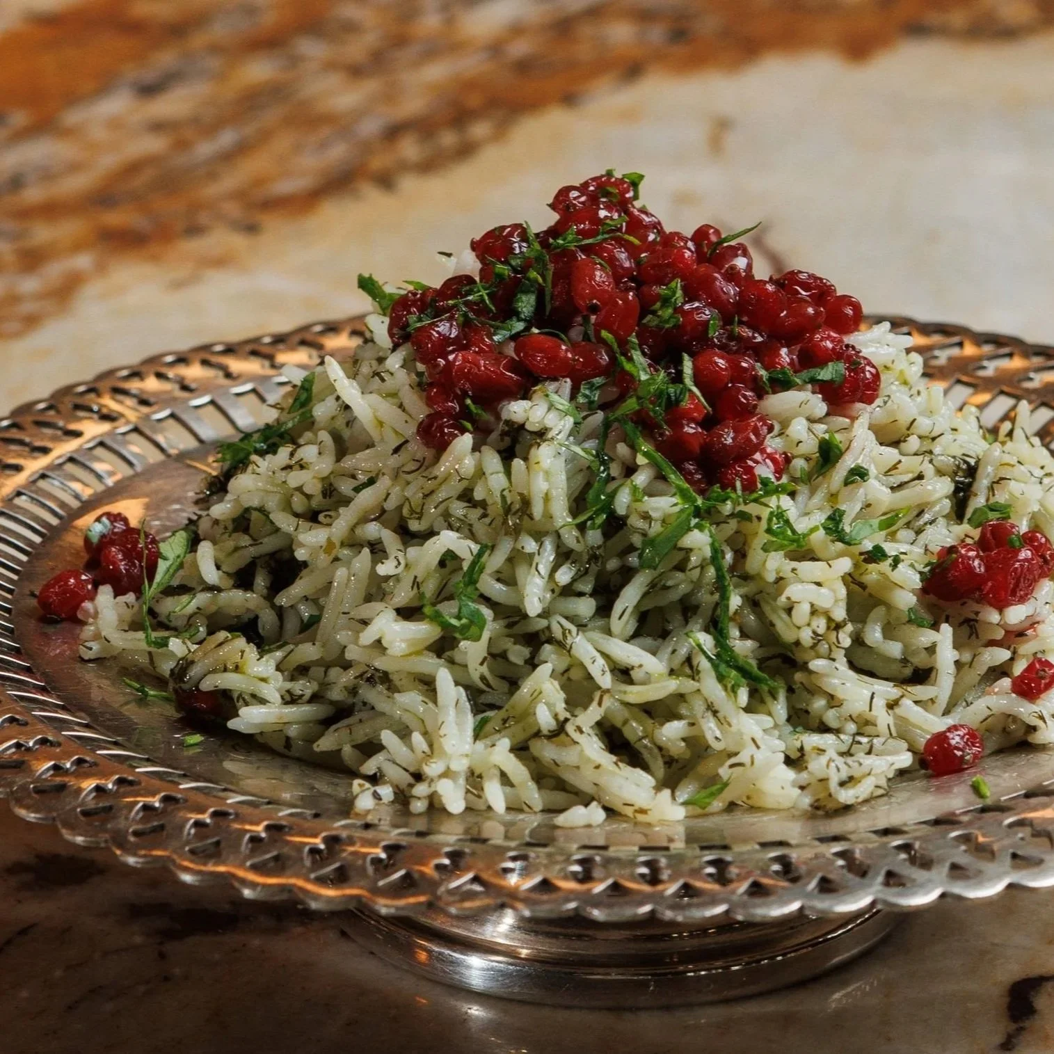 Herb Rice / fragrant herbs, sabzi oil & pickled barberries / 26 AED