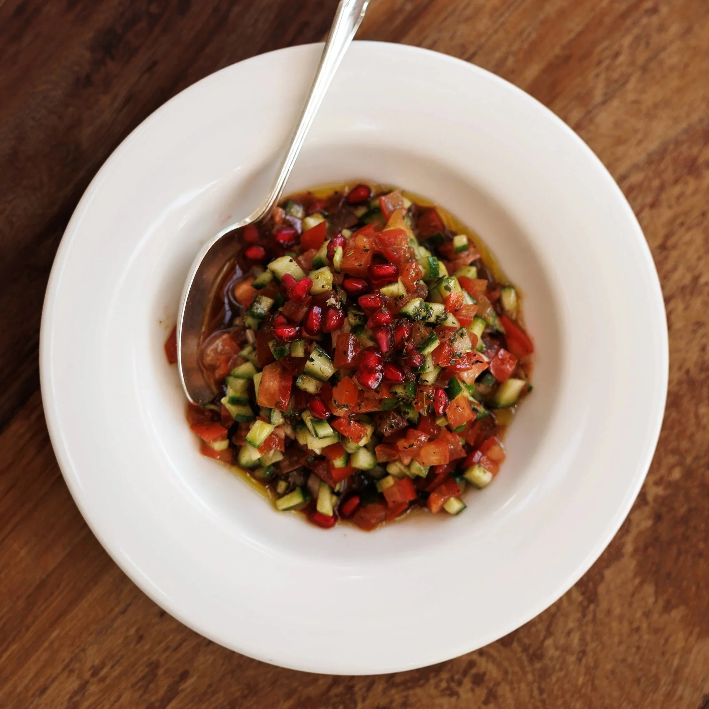 Shirazi Salad / cucumber, tomato, red onion, parsley, pomegranate / 36 AED