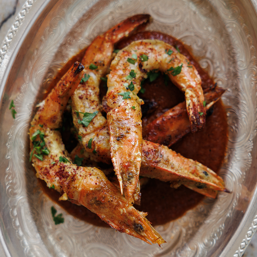 Grilled Prawn Ghalieh / grilled prawn, tomato & tamarind sauce / 89 AED