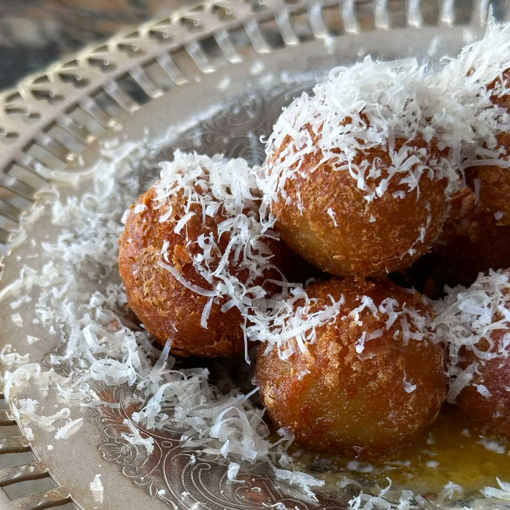 Parmesan Sibzamini / crispy fried potatoes, kashk & truffle / 49 AED