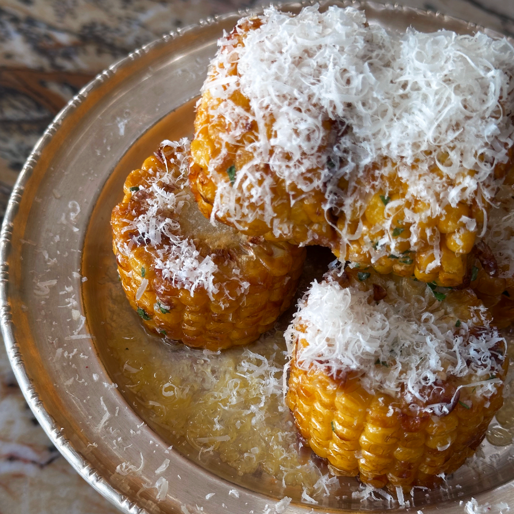 Balal Cobettes / sweetcorn, kashk & aged parmesan / 47 AED
