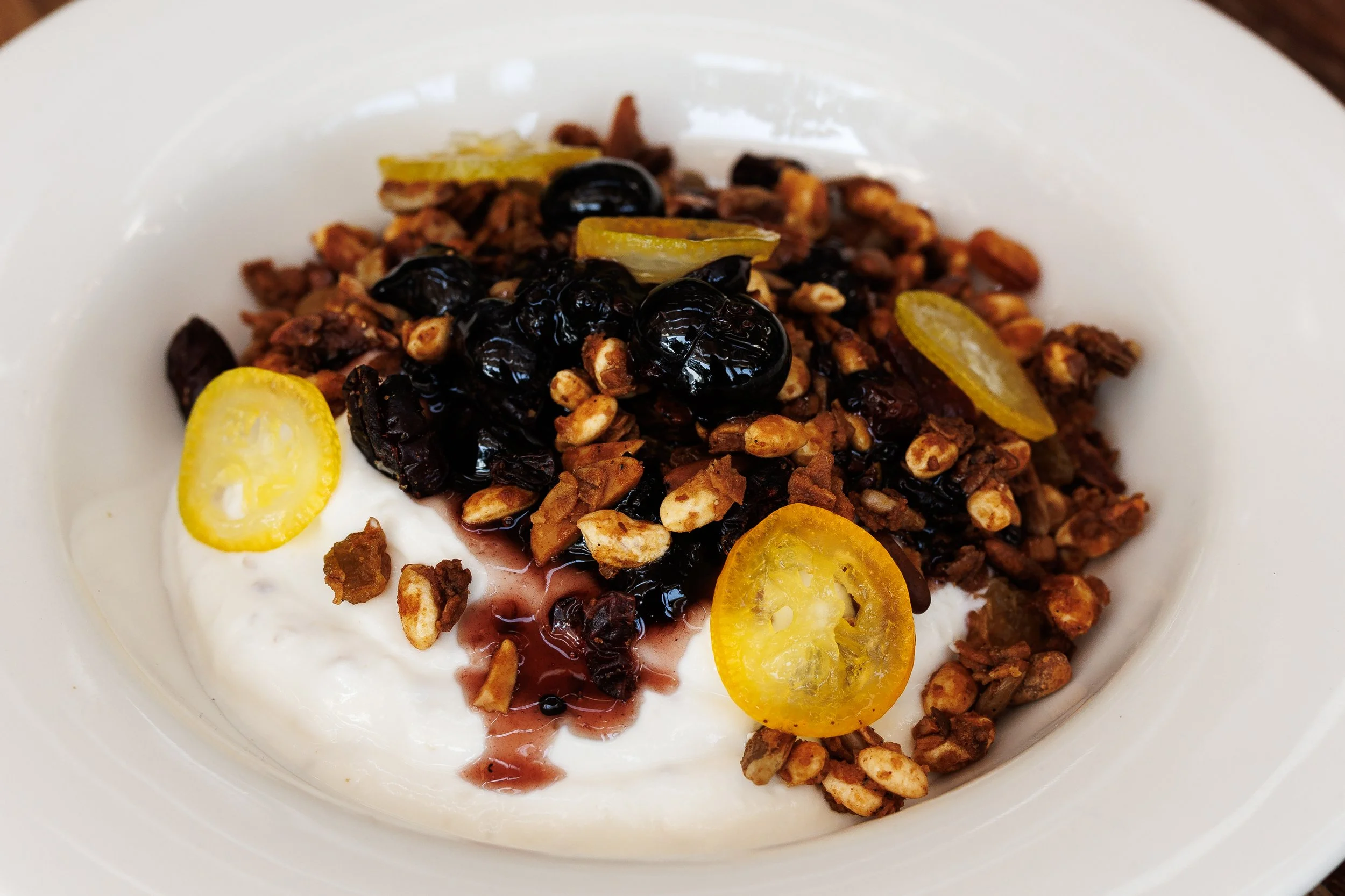 Granola Bowl / fig, yogurt, blueberry, kumquat, house nutty granola, / add peanut butter / 40/48 AED