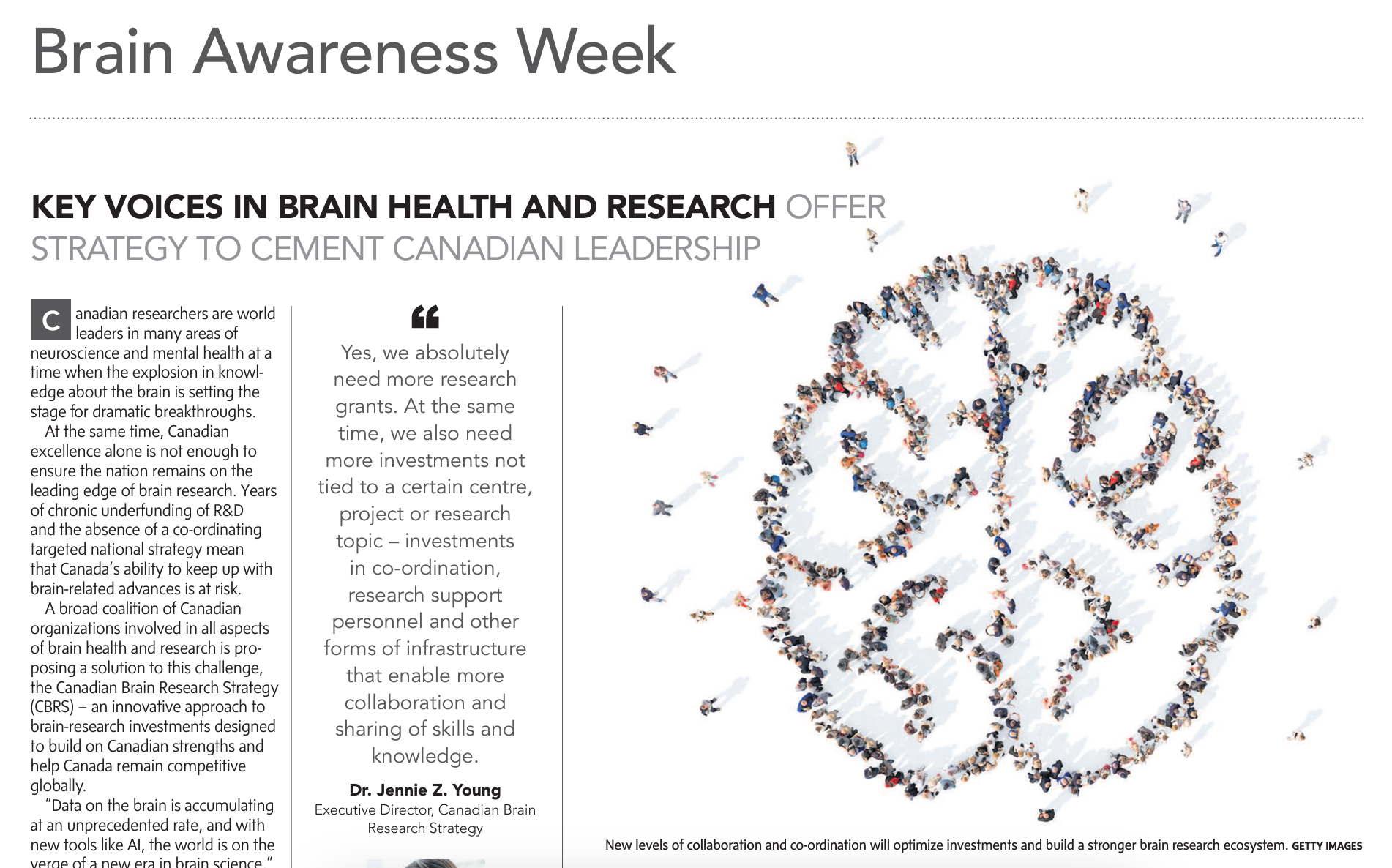 Canadian Brain Research Strategy featured in an editorial within The Globe &amp; Mail’s Brain Awareness Week Report