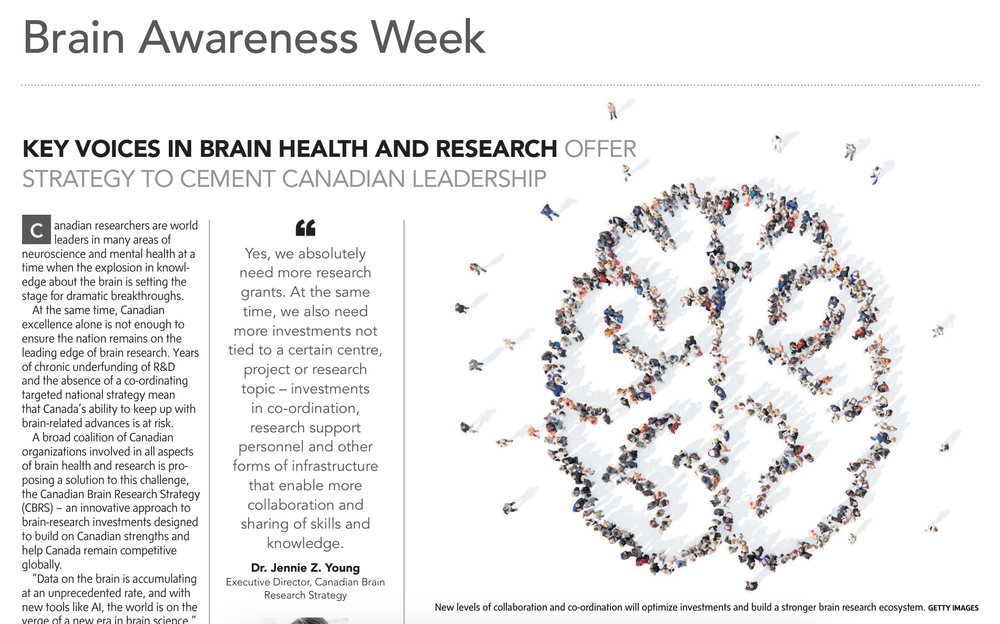 Canadian Brain Research Strategy featured in an editorial within The Globe &amp; Mail’s Brain Awareness Week Report