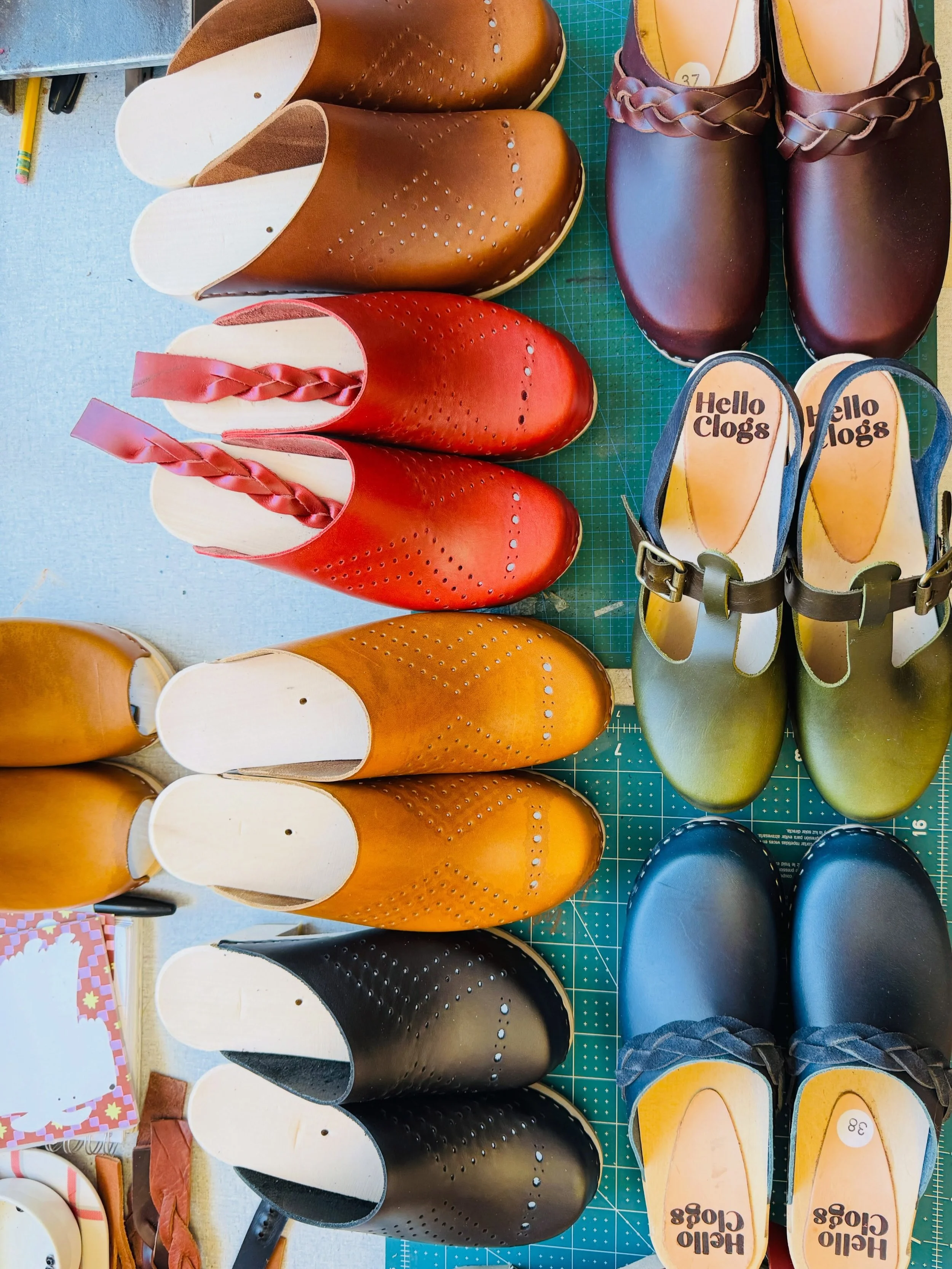 A little peek into the studio 

Fresh colors, beautiful leathers, and lots of clogs in the making. Each pair is handcrafted with love, one at a time, right here in Nevada City, California.

Getting ready for West Coast Craft in November, and I can&rs