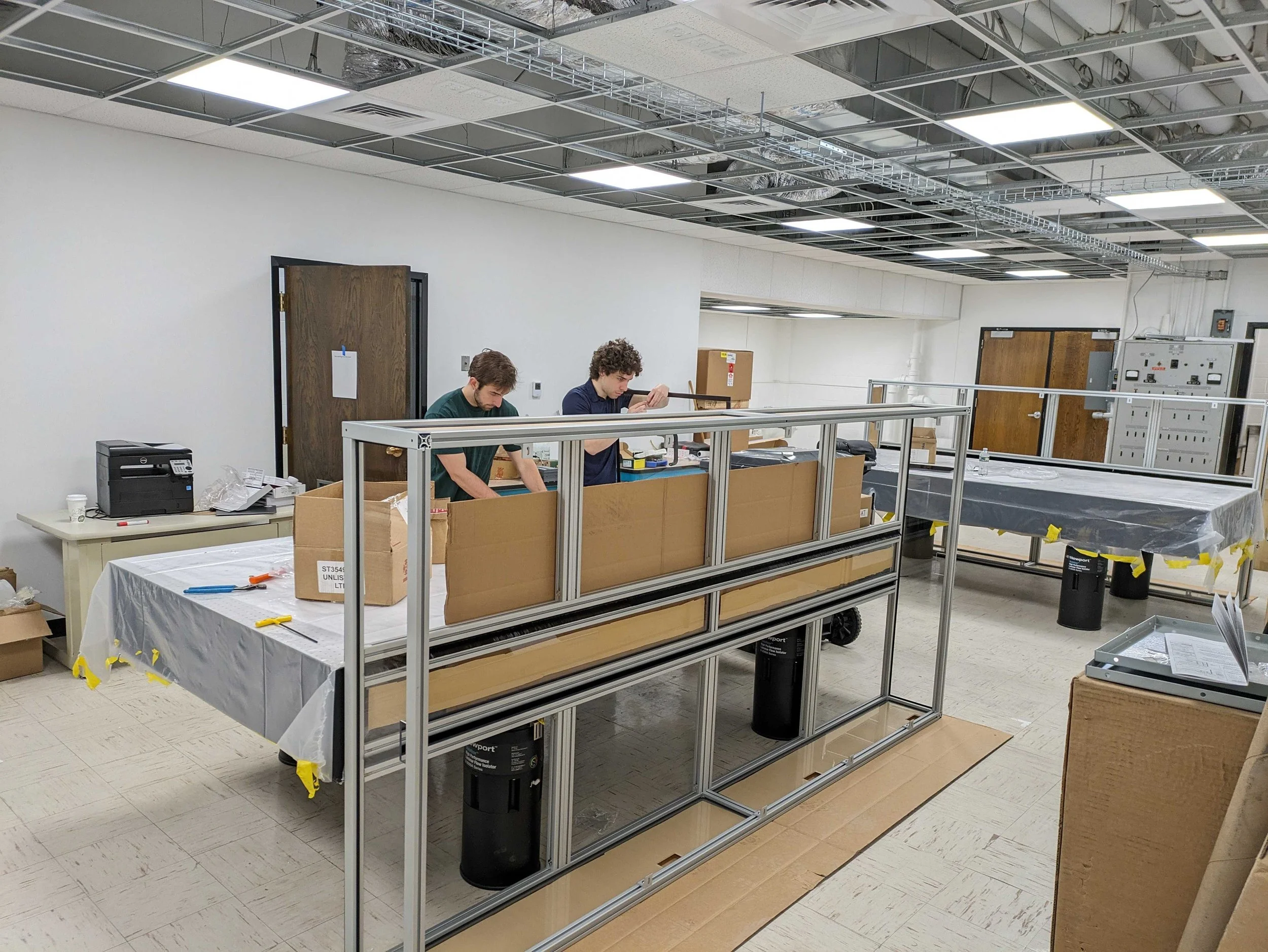 Rob and Josiah putting together the first optical table!