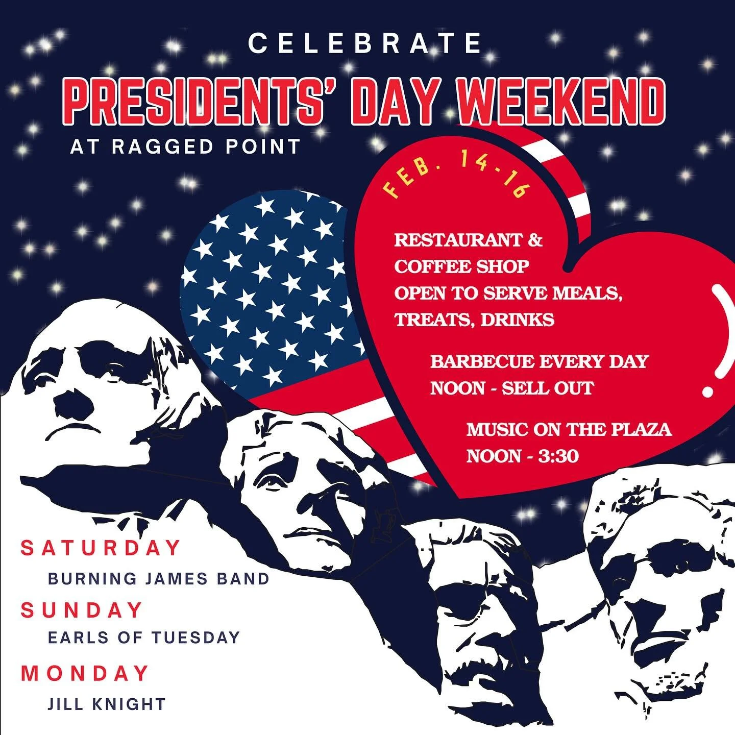 We&rsquo;re celebrating Valentine&rsquo;s Day ❤️❤️ and the whole, long President&rsquo;s Day 🇺🇸🇺🇸 weekend at Ragged Point Inn! The restaurant and coffee shop are serving delicious meals, baked goods, and drinks as usual, and we&rsquo;re having ba