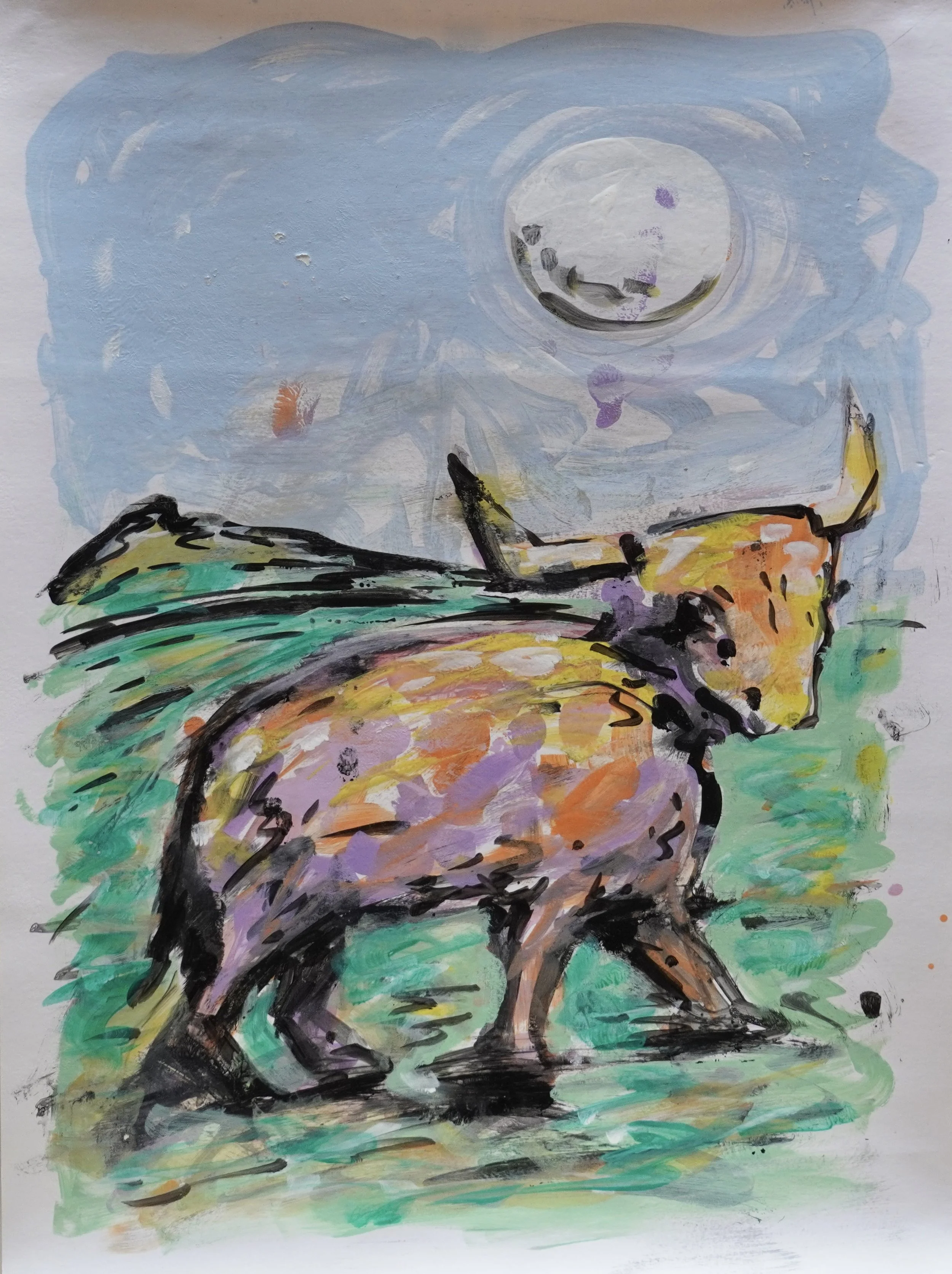 Toro con luna llena, 75 x 55 cm. 