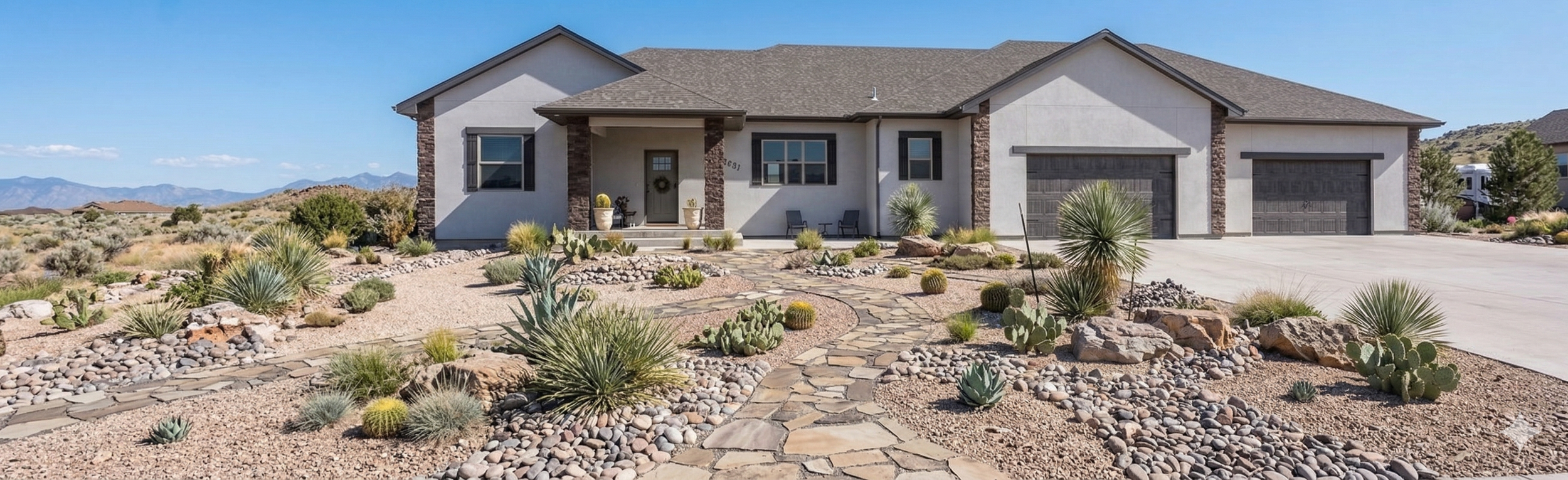 Southwest xeriscaped yard on large single family home