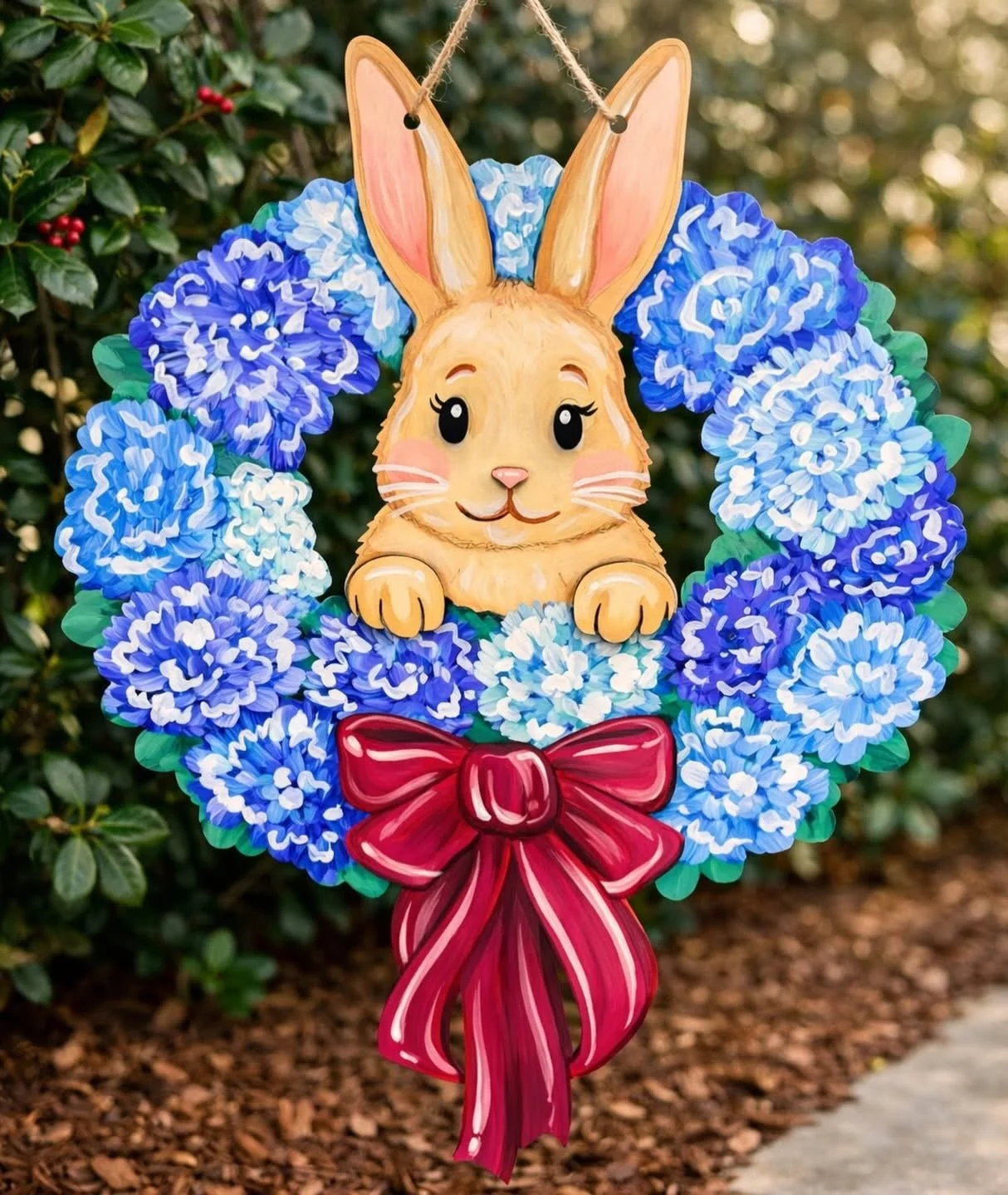 Bunny and Hydrangeas Door Hanger