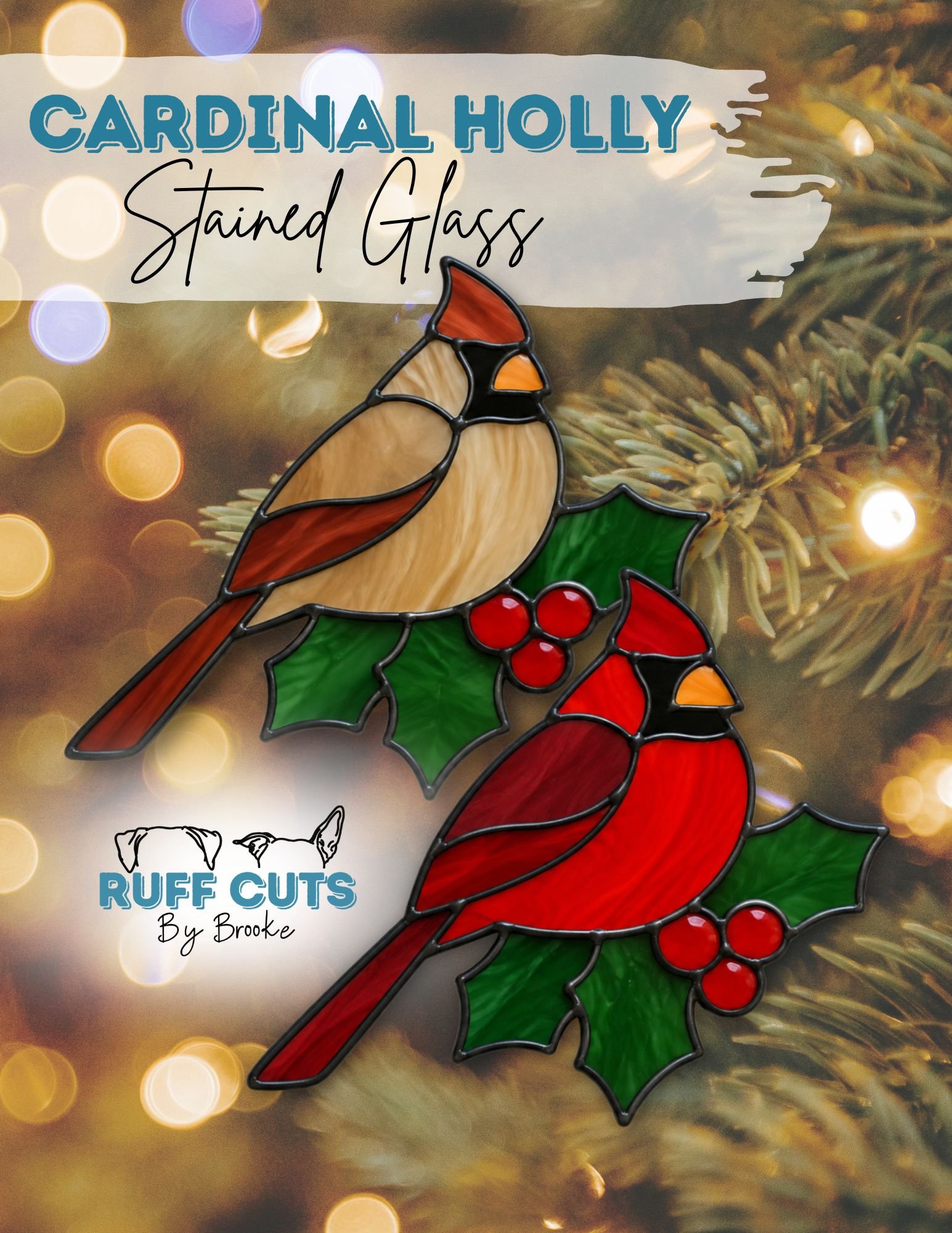 Cardinal Holly Stained Glass