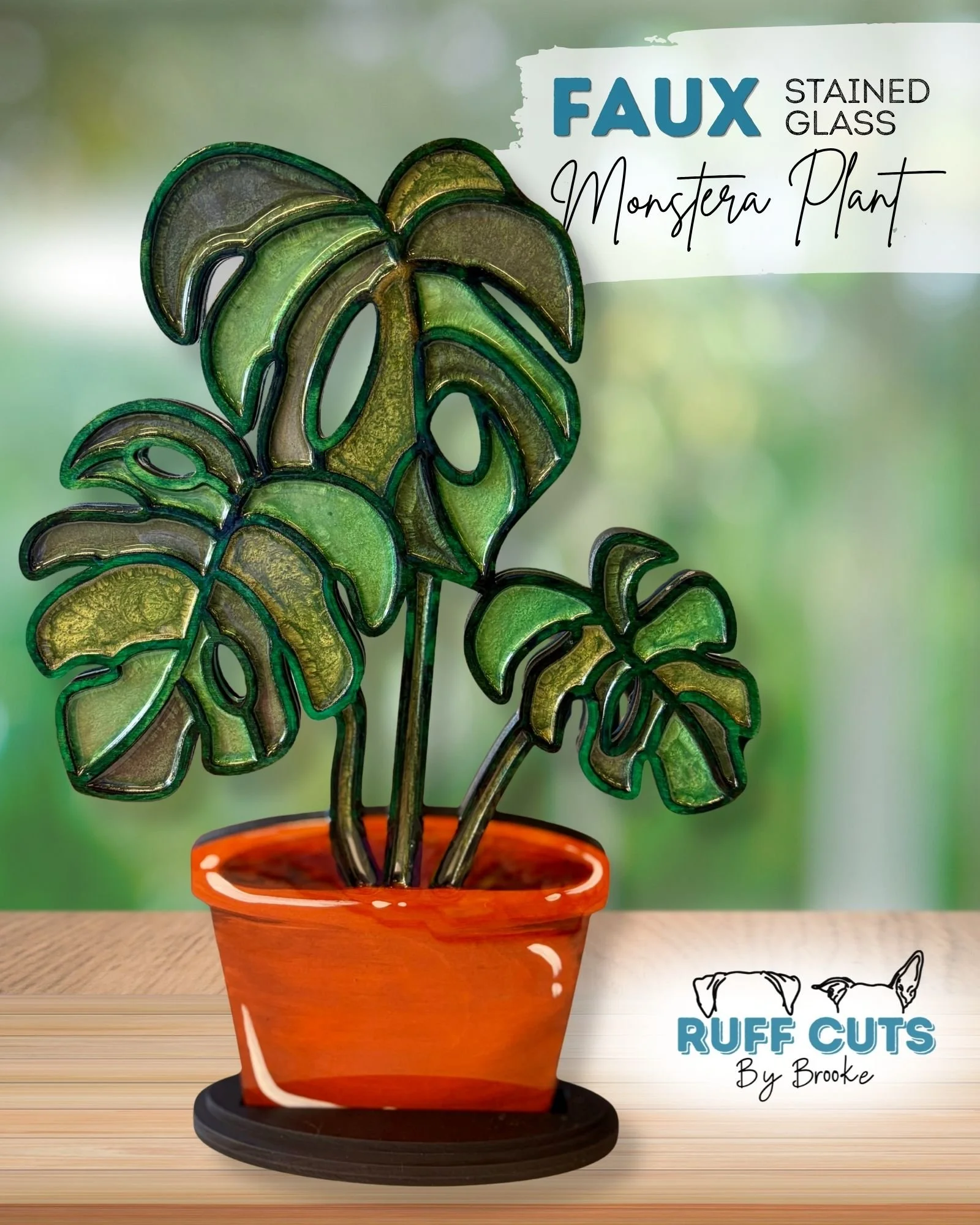 FAUX Stained Glass Monstera Plant